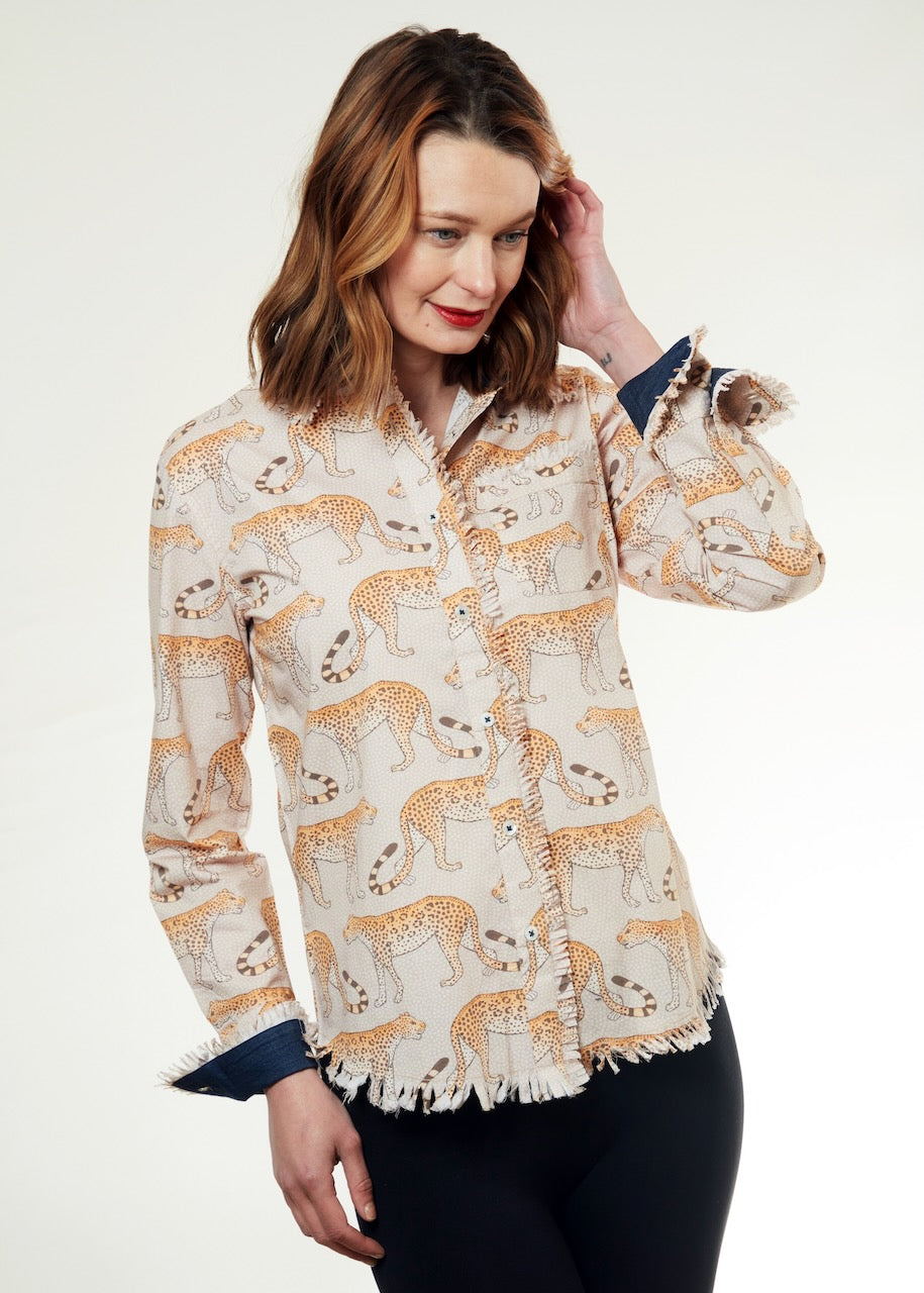 Dizzy-Lizzie Cape Cod Frayed Shirt - Leopards available at Barbara Katz