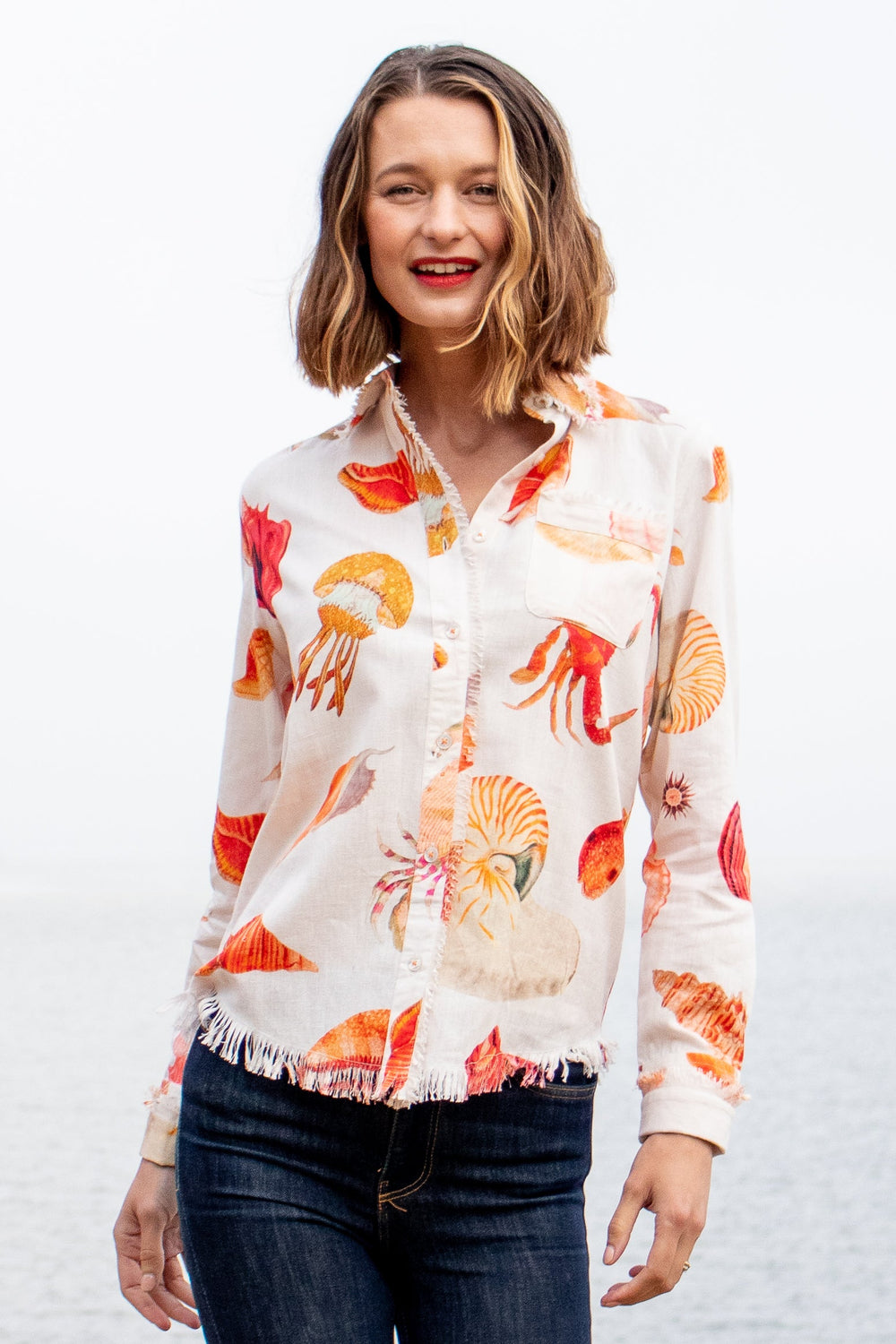 Dizzy-Lizzie Cape Cod Frayed Shirt - Sea Life available at Barbara Katz