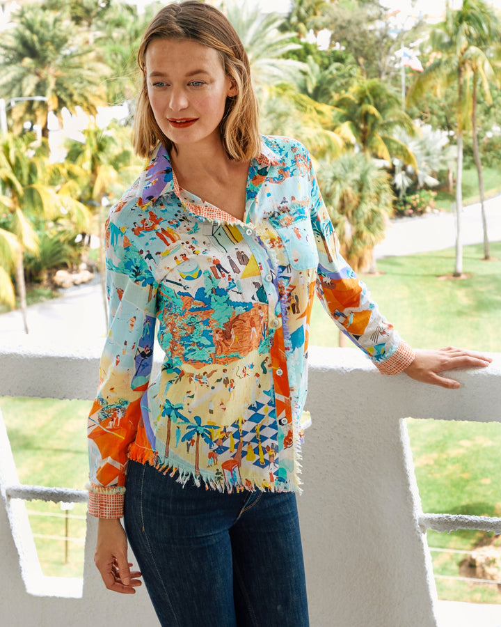 Dizzy-Lizzie Cape Cod Frayed Shirt - The Beach Print available at Barbara Katz