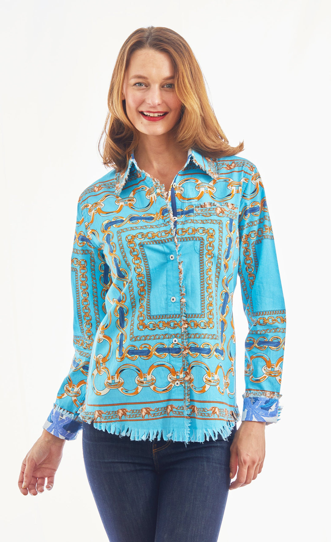 Dizzy-Lizzie Cape Cod Frayed Shirt - Blue Links available at Barbara Katz