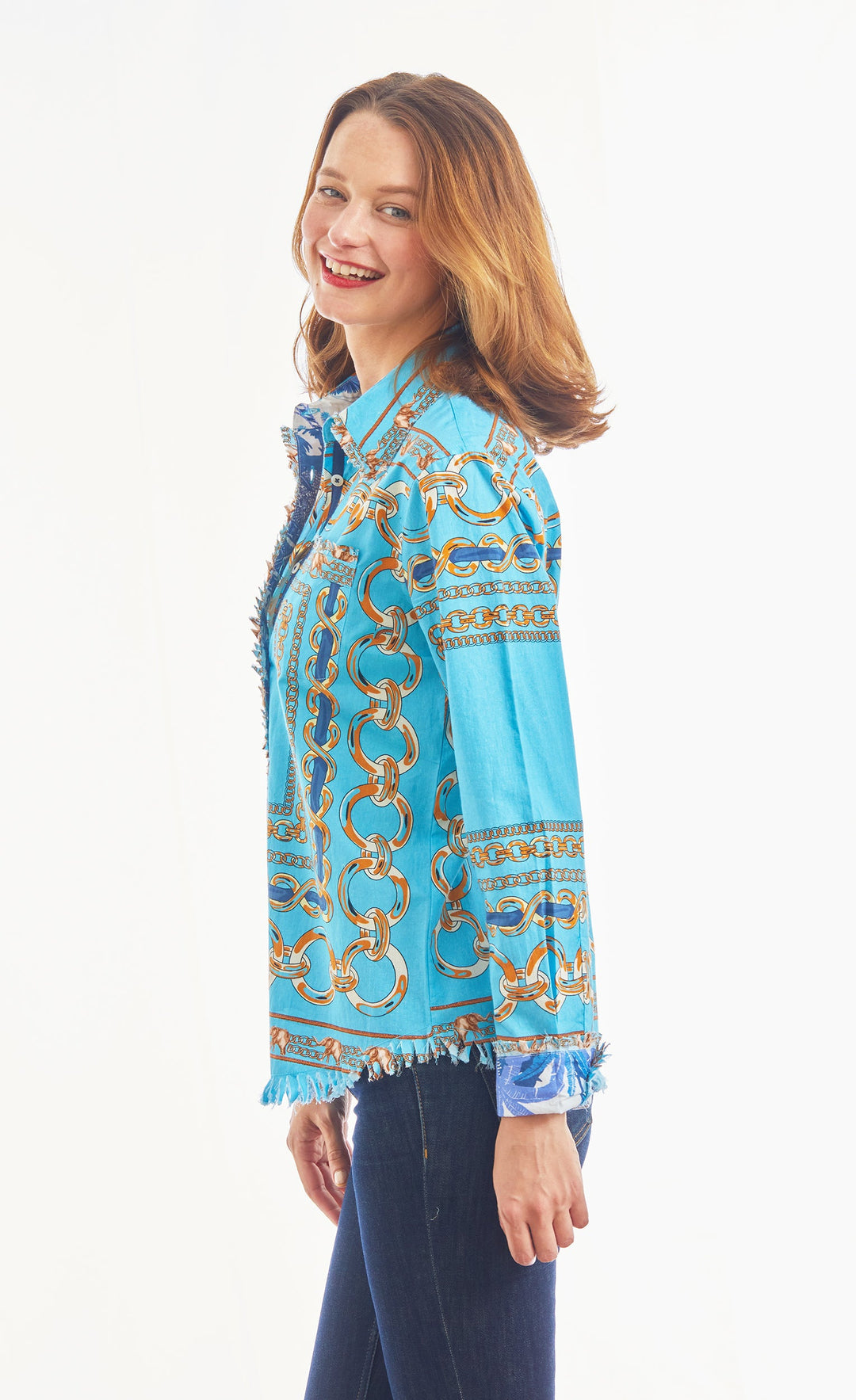 Dizzy-Lizzie Cape Cod Frayed Shirt - Blue Links available at Barbara Katz