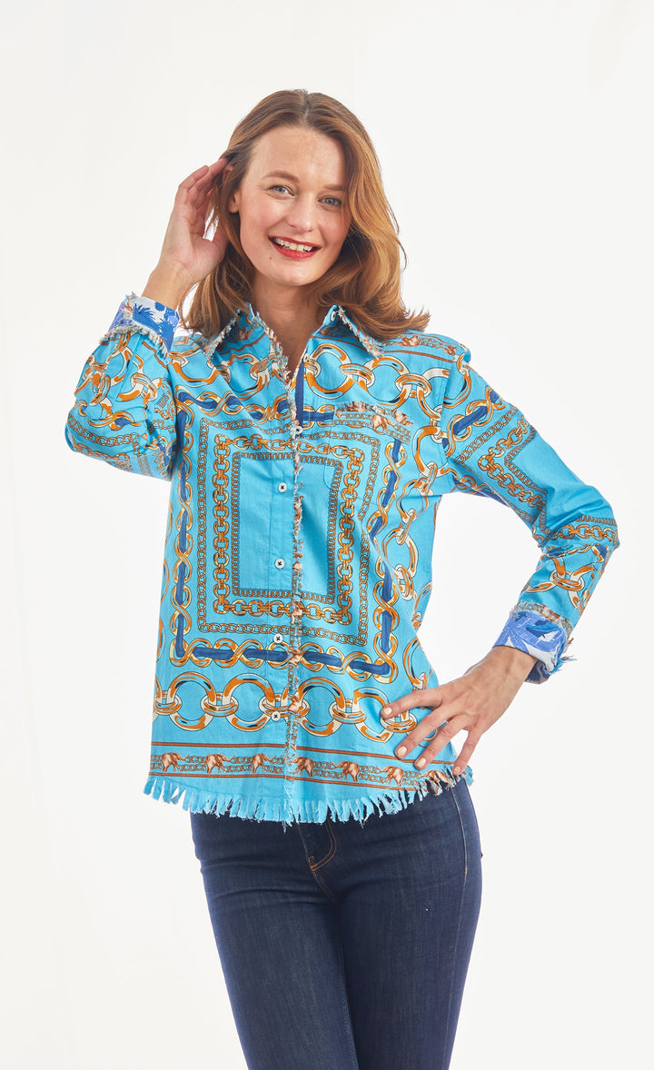 Dizzy-Lizzie Cape Cod Frayed Shirt - Blue Links available at Barbara Katz