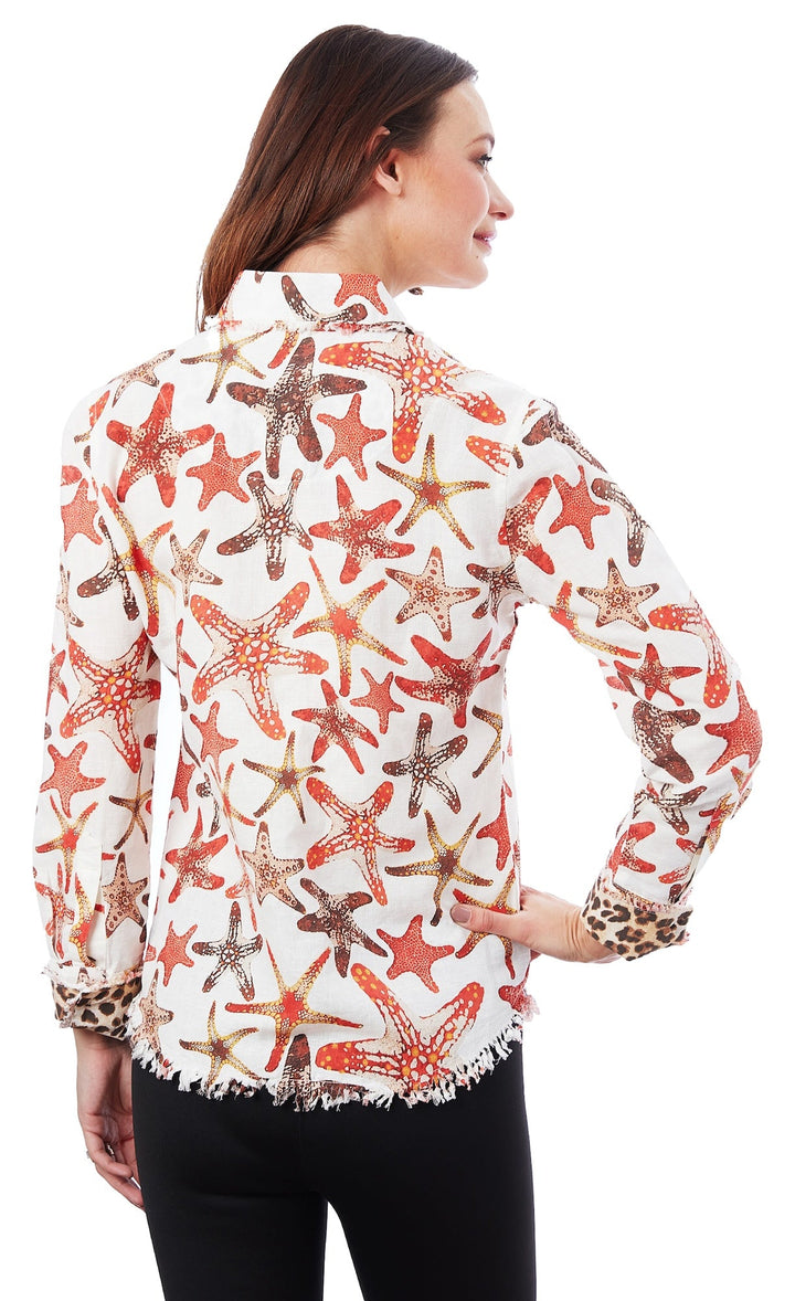 Dizzy-Lizzie Cape Cod Frayed Shirt - Starfish Print available at Barbara Katz