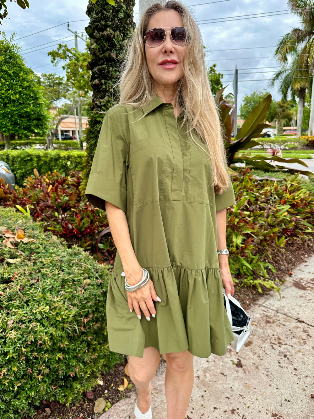 Simkhai Cris Short Sleeve Shirt Dress - Army