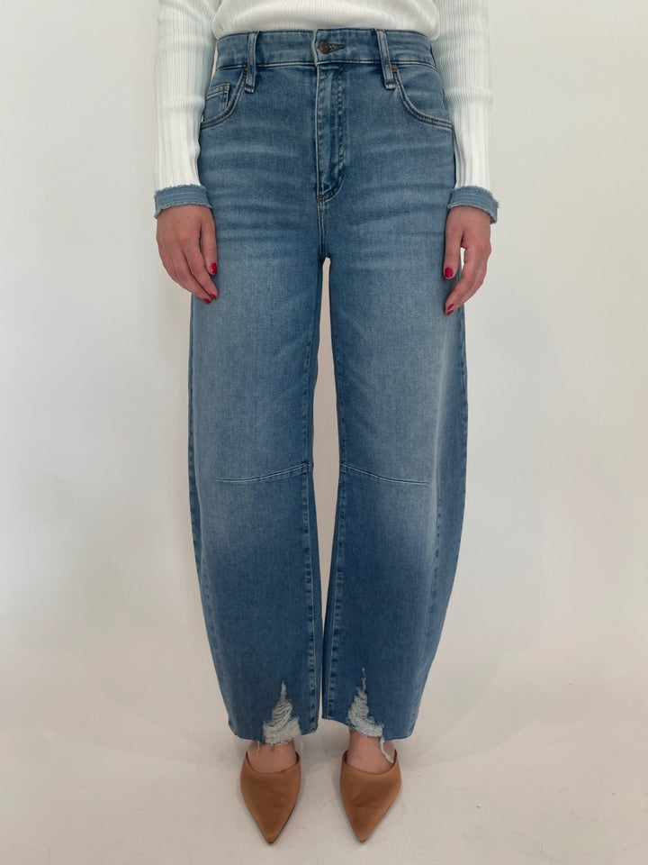 MAC Denim Dakota Barrel Leg Jeans in Medium Denim available at Barbara Katz