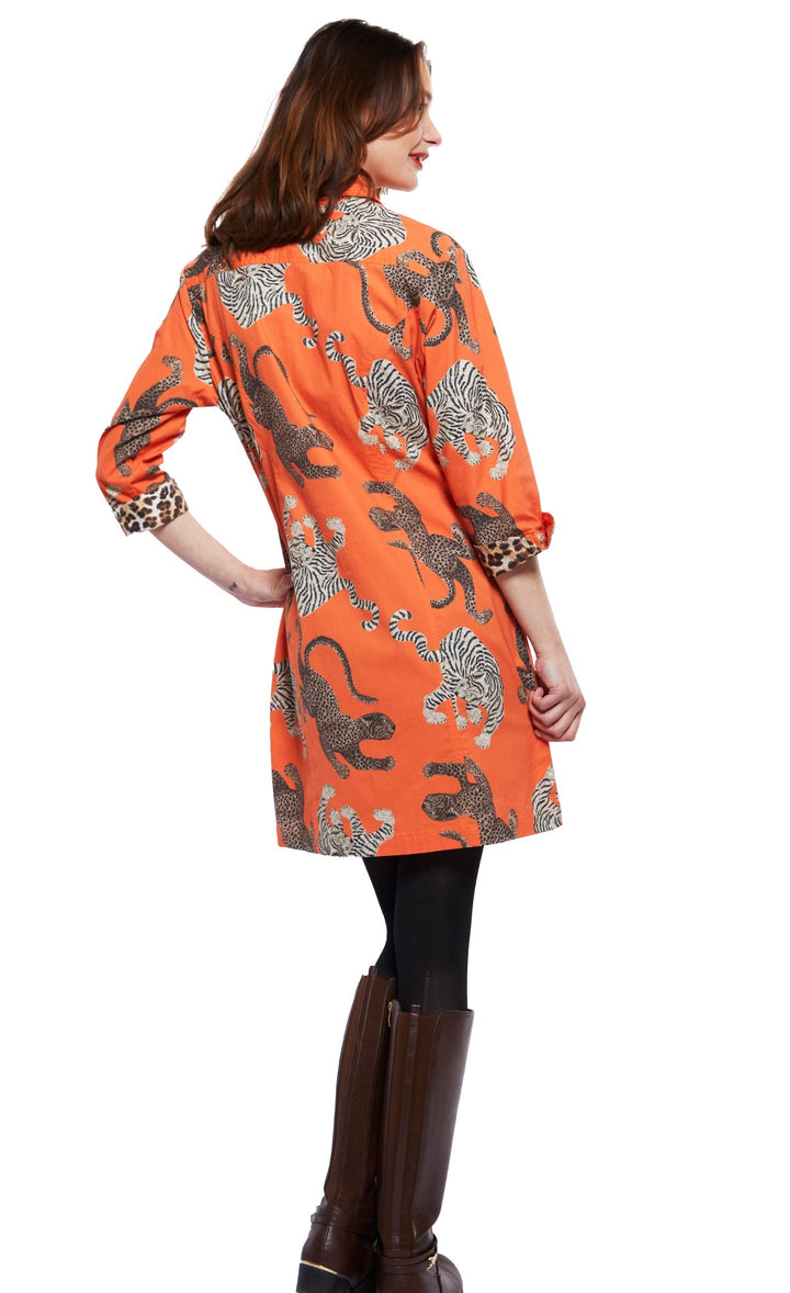 Dizzy-Lizzie Sag Harbor Dress - Rust Ground With Big Cats available at Barbara Katz