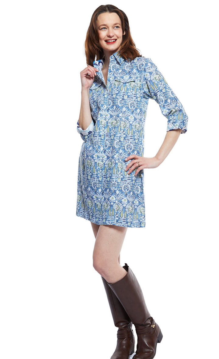 Dizzy-Lizzie Sag Harbor Dress - Blue Kilim Print available at Barbara Katz