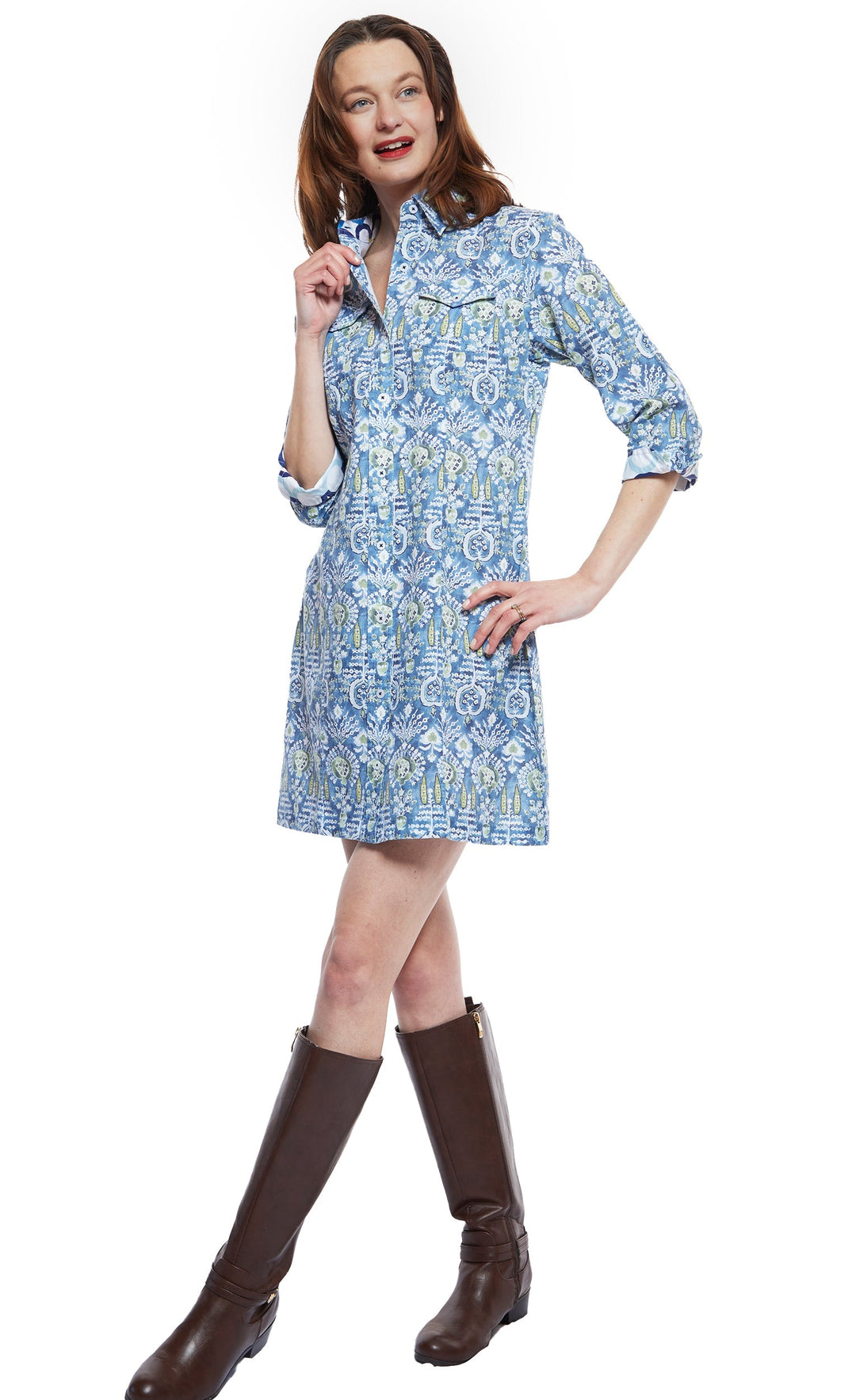 Dizzy-Lizzie Sag Harbor Dress - Blue Kilim Print available at Barbara Katz