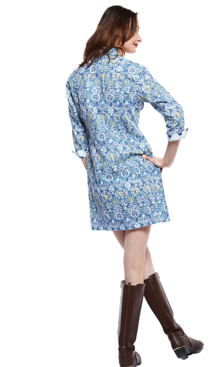 Dizzy-Lizzie Sag Harbor Dress - Blue Kilim Print available at Barbara Katz