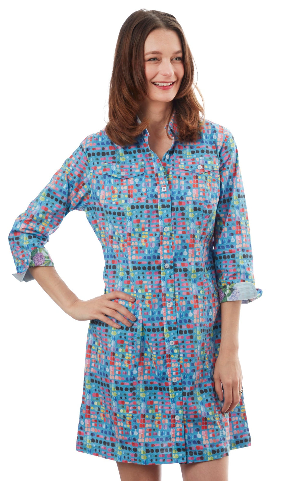 Dizzy-Lizzie Sag Harbor Dress - Blue Confetti Print available at Barbara Katz