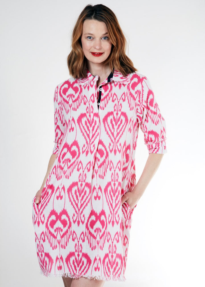 DIzzy-Lizzie Chatham Dress - Pink White Ikat available at Barbara Katz