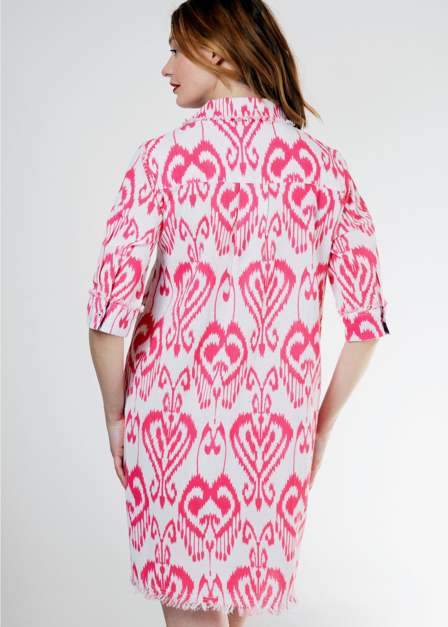 DIzzy-Lizzie Chatham Dress - Pink White Ikat available at Barbara Katz