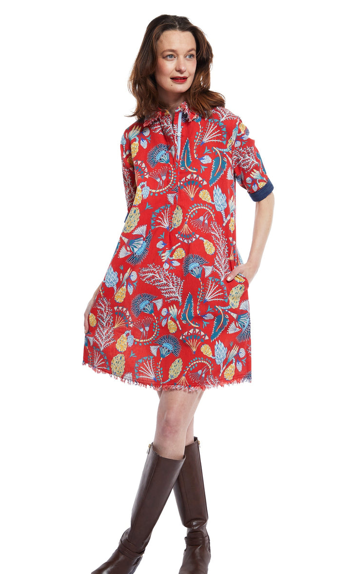 Dizzy-Lizzie Chatham Dress - Red Ground With Foliage available at Barbara Katz