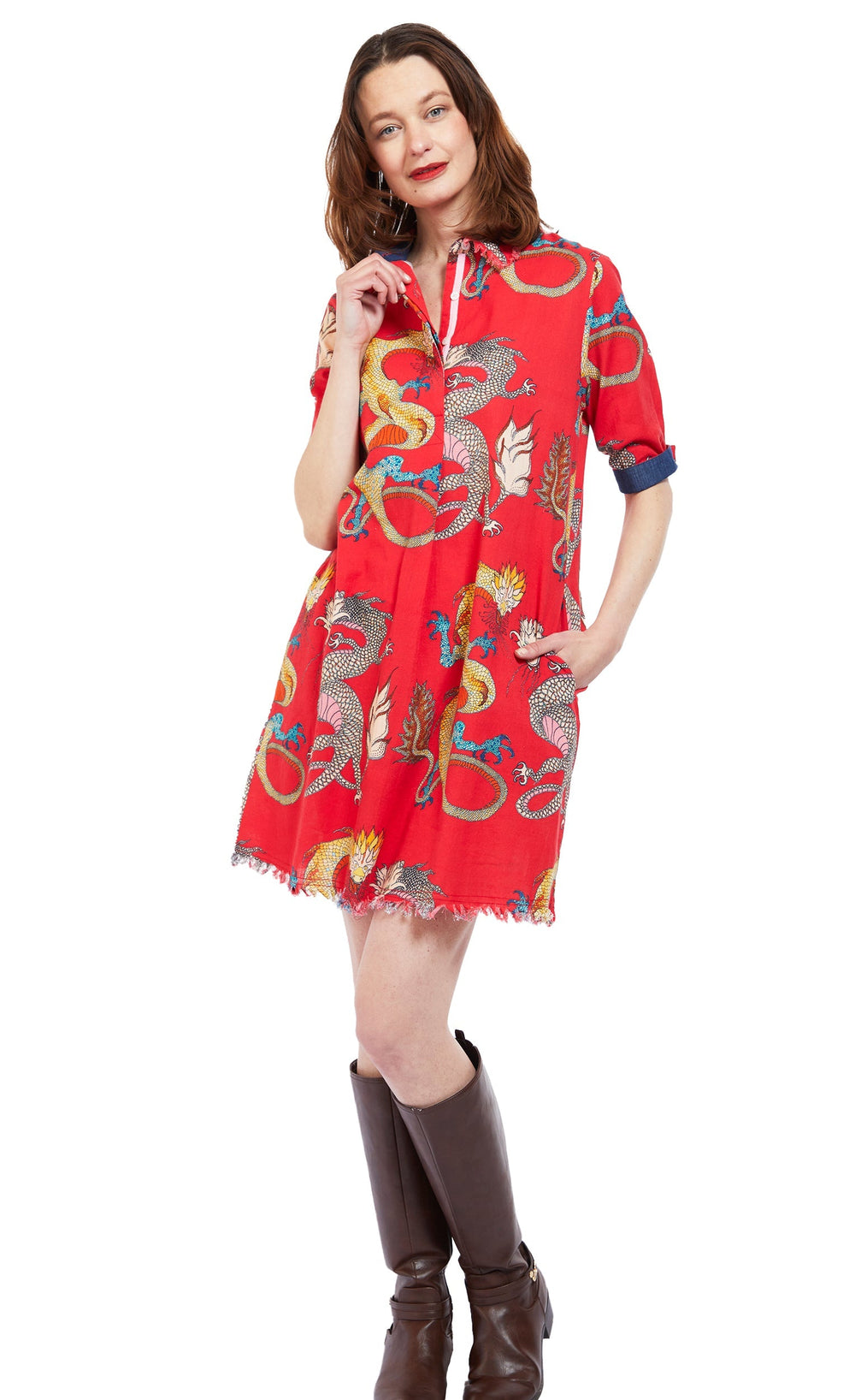 Dizzy-Lizzie Chatham Dress - Red Dragon Print available at Barbara Katz