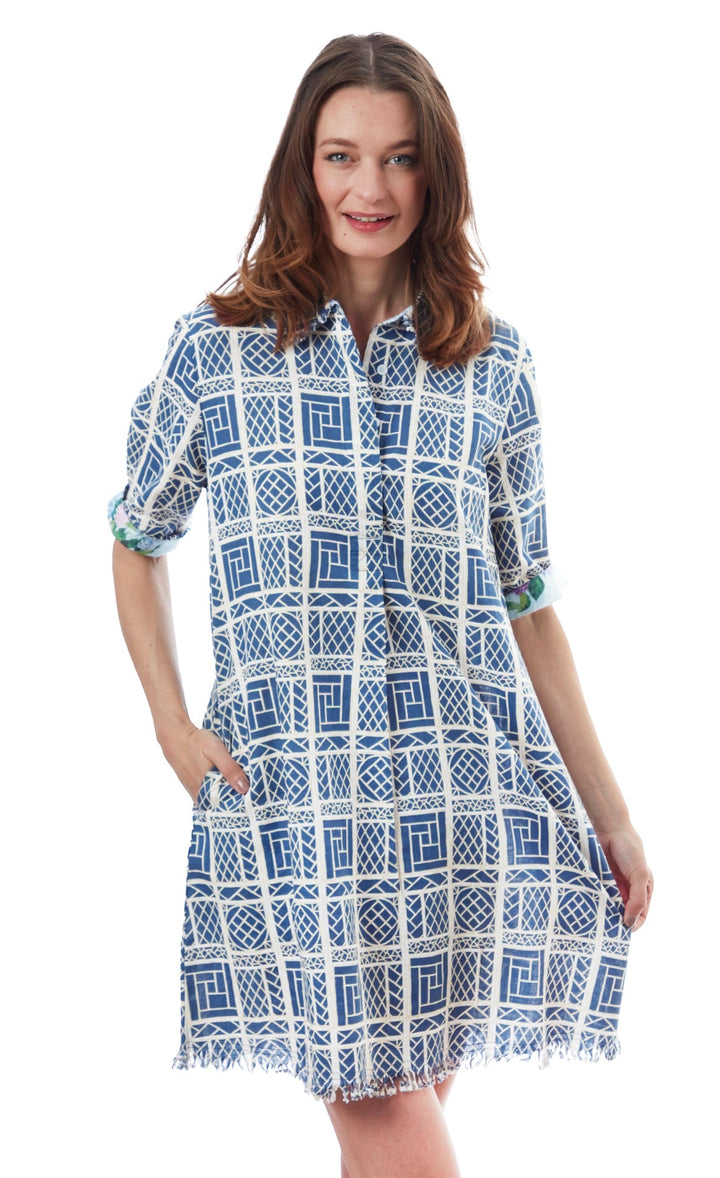 Dizzy-Lizzie Chatham Dress - Navy Chinoiserie Print available at Barbara Katz