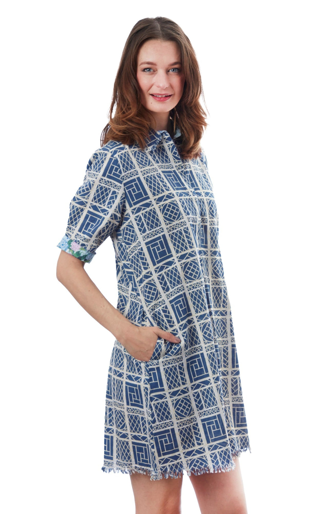 Dizzy-Lizzie Chatham Dress - Navy Chinoiserie Print available at Barbara Katz