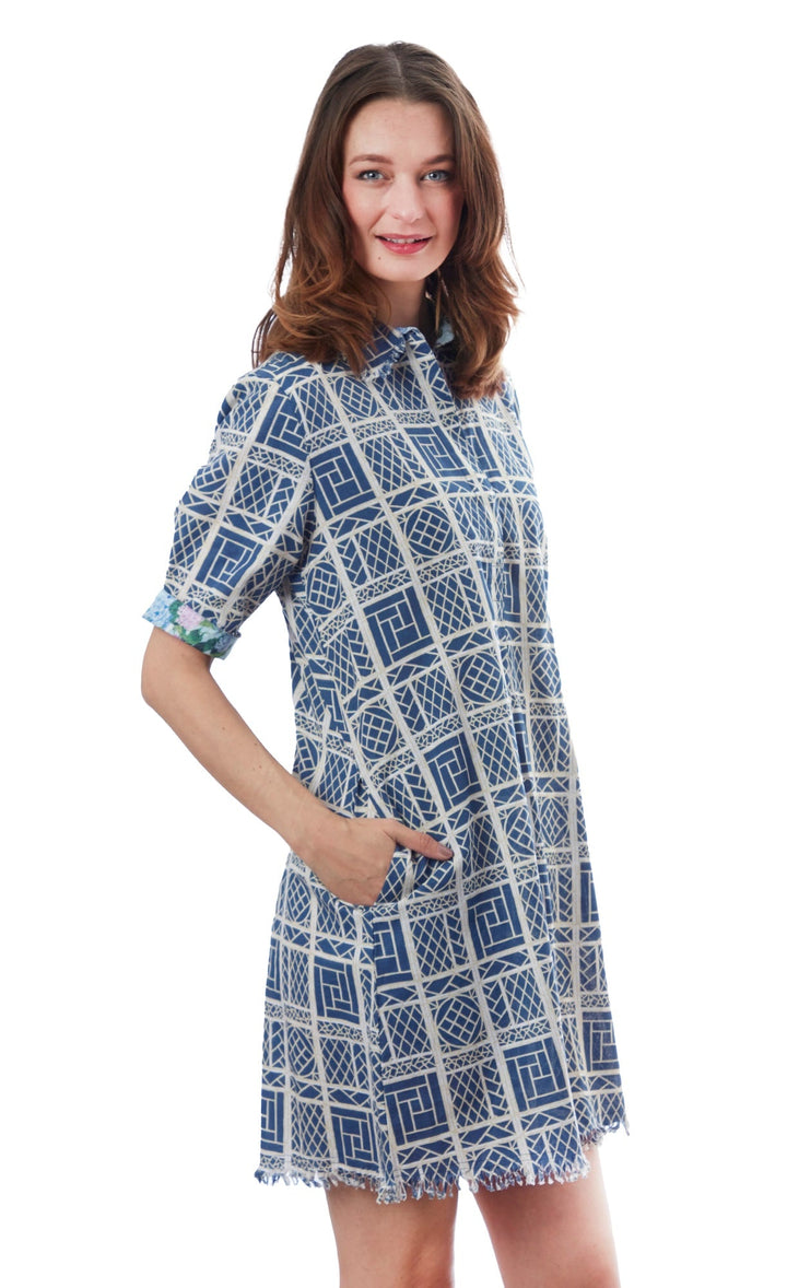 Dizzy-Lizzie Chatham Dress - Navy Chinoiserie Print available at Barbara Katz