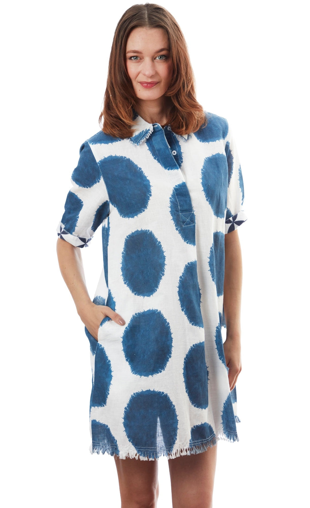 Dizzy-Lizzie Chatham Dress - Big Navy Dot Print available at Barbara Katz