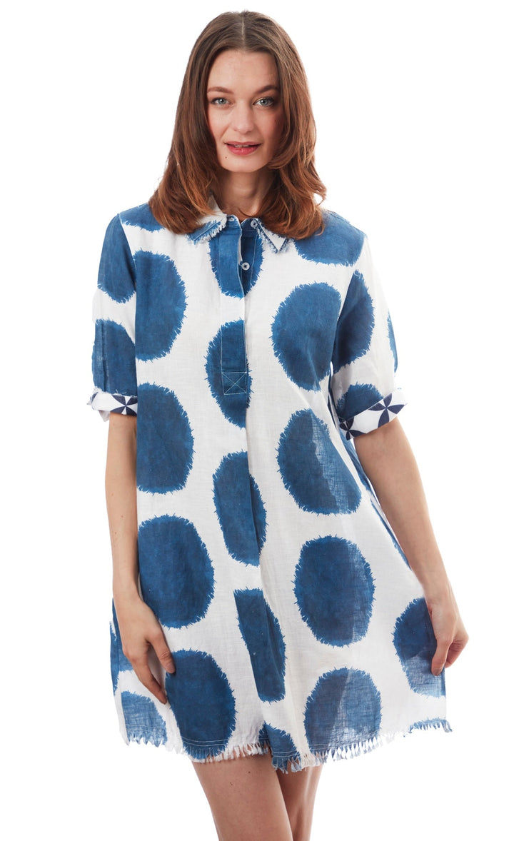 Dizzy-Lizzie Chatham Dress - Big Navy Dot Print available at Barbara Katz