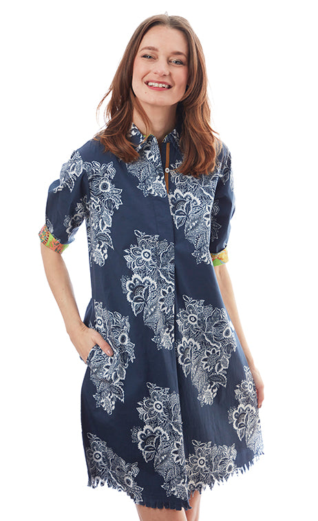 Dizzy-Lizzi Chatham Dress - Navy White Floral Print available at Barbara Katz