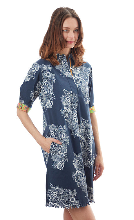 Dizzy-Lizzi Chatham Dress - Navy White Floral Print available at Barbara Katz