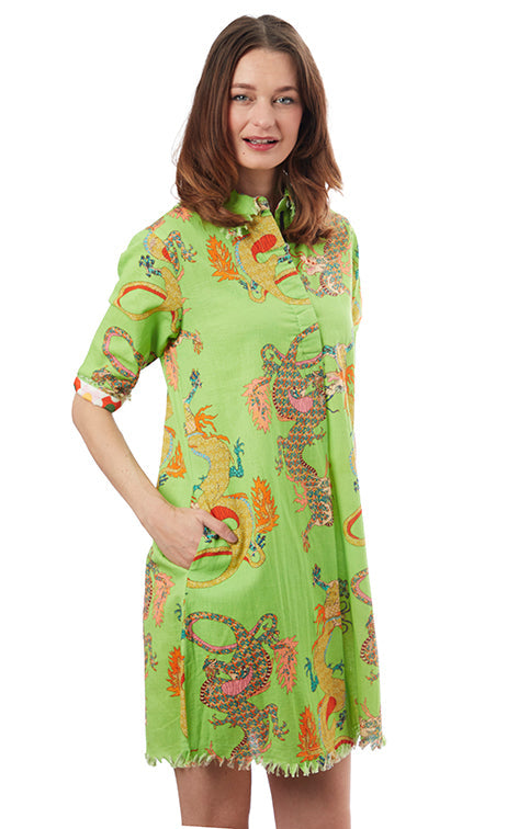 Dizzy-Lizzie Chatham Dress - Green Dragon Print available at Barbara Katz