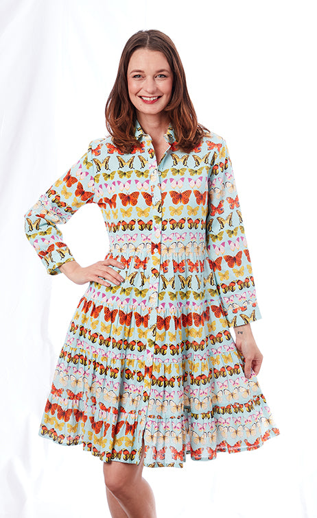 Dizzy-Lizzie Del Ray Multi Tier Dress Turquoise Butterflies available at Barbara Katz