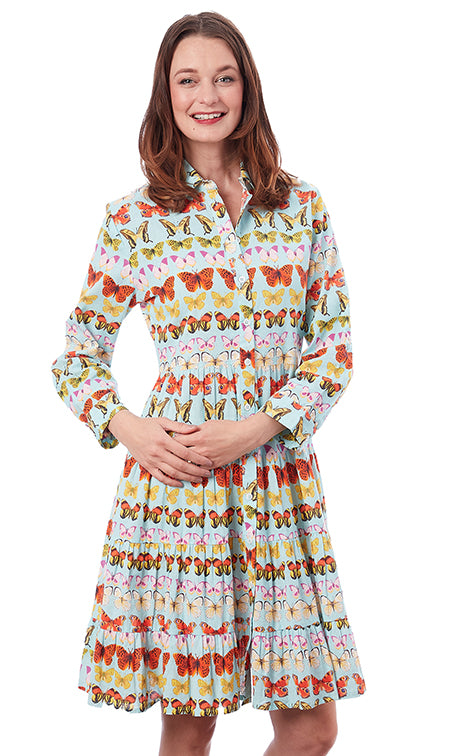 Dizzy-Lizzie Del Ray Multi Tier Dress Turquoise Butterflies available at Barbara Katz