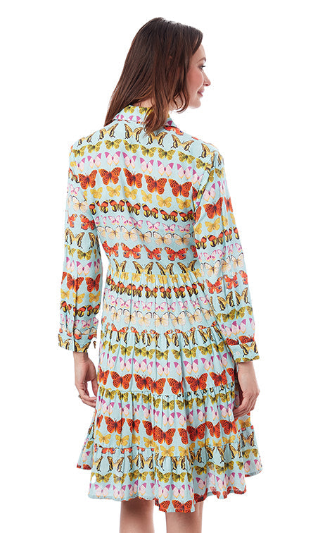 Dizzy-Lizzie Del Ray Multi Tier Dress Turquoise Butterflies available at Barbara Katz