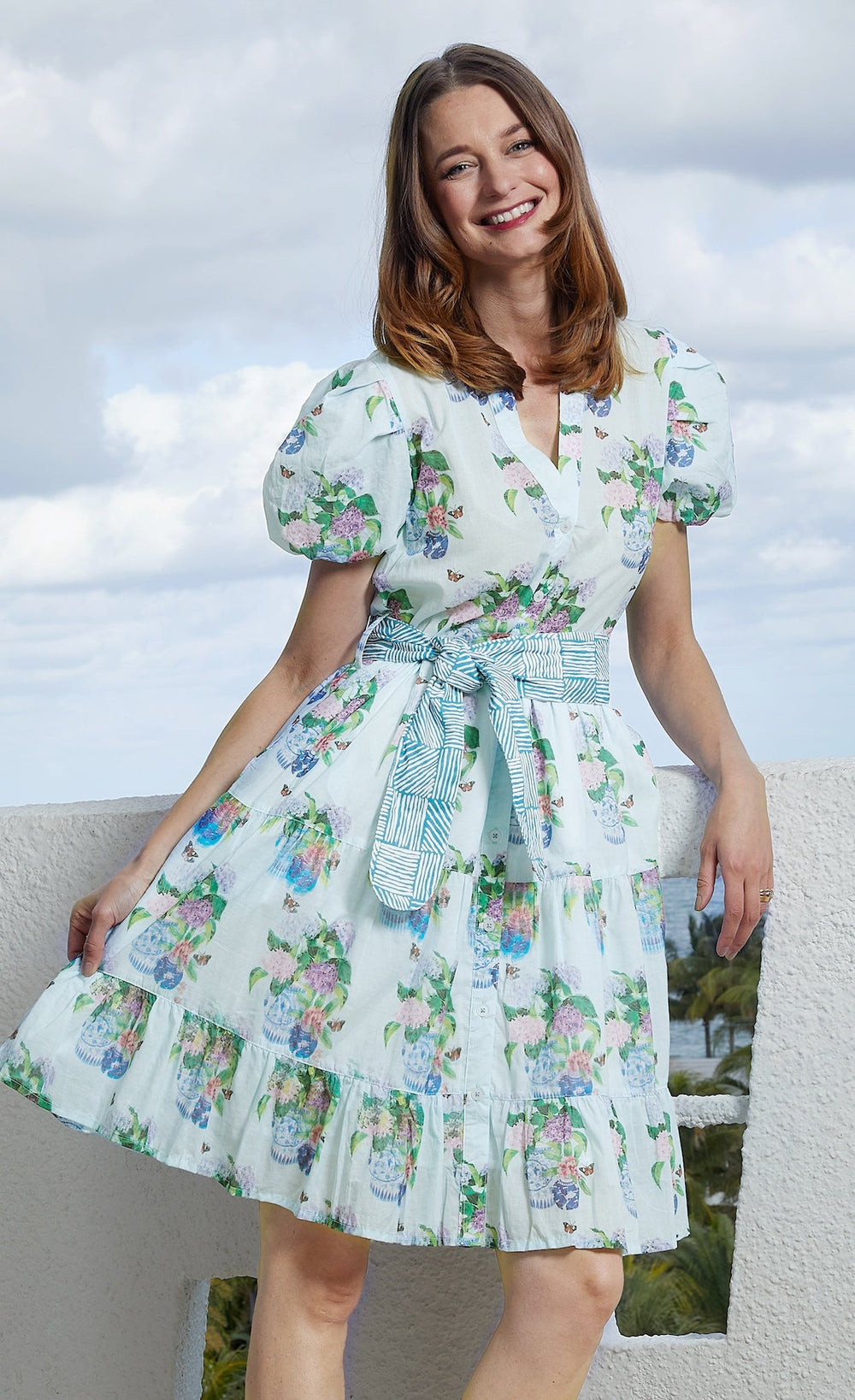 Dizzy-Lizzie Litchfield Short Dress - Blue Hydrangeas available at Barbara Katz