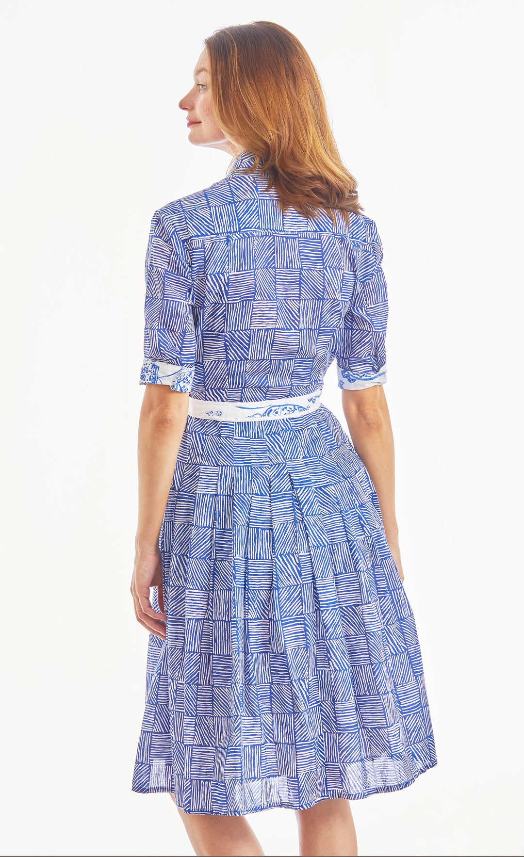 Dizzy-Lizzie Mrs Maisel Dress - Navy White Criss Cross Boxes available at Barbara Katz