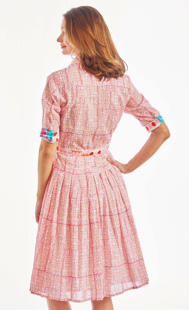 Dizzy-Lizzie Mrs Maisel Dress - Pink Geometric Print available at Barbara Katz