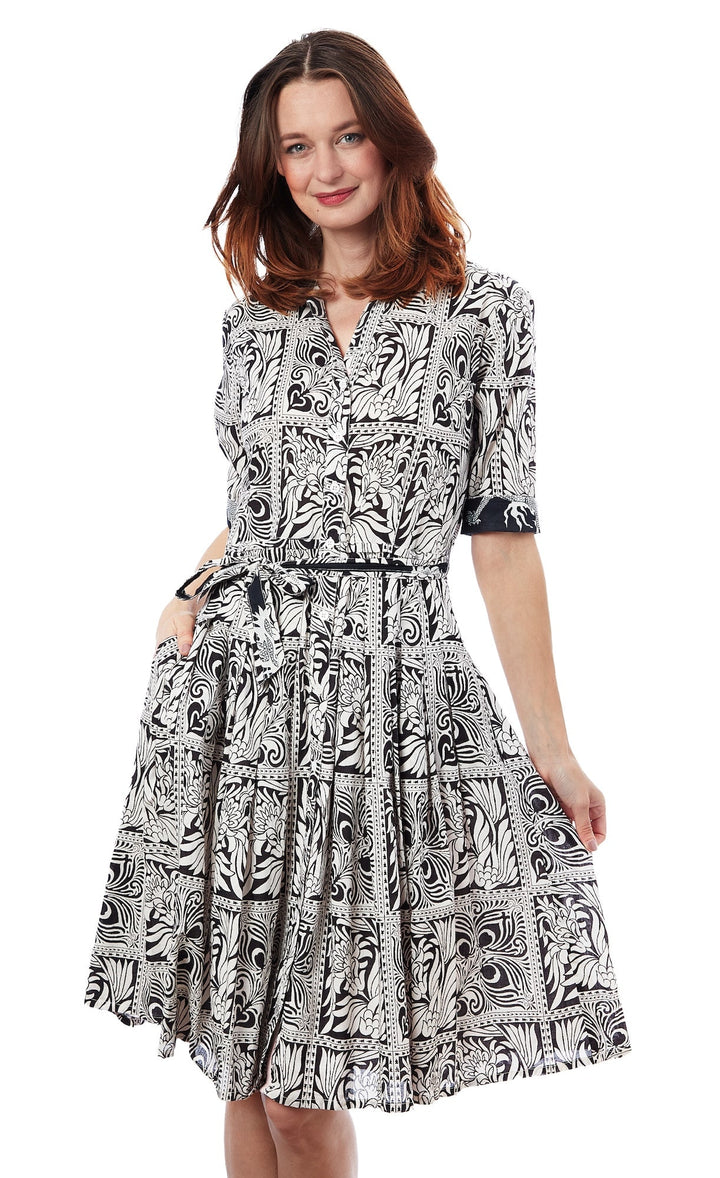 Dizzy-Lizzie Mrs Maisel Dress - Black White Geo Print available at Barbara Katz