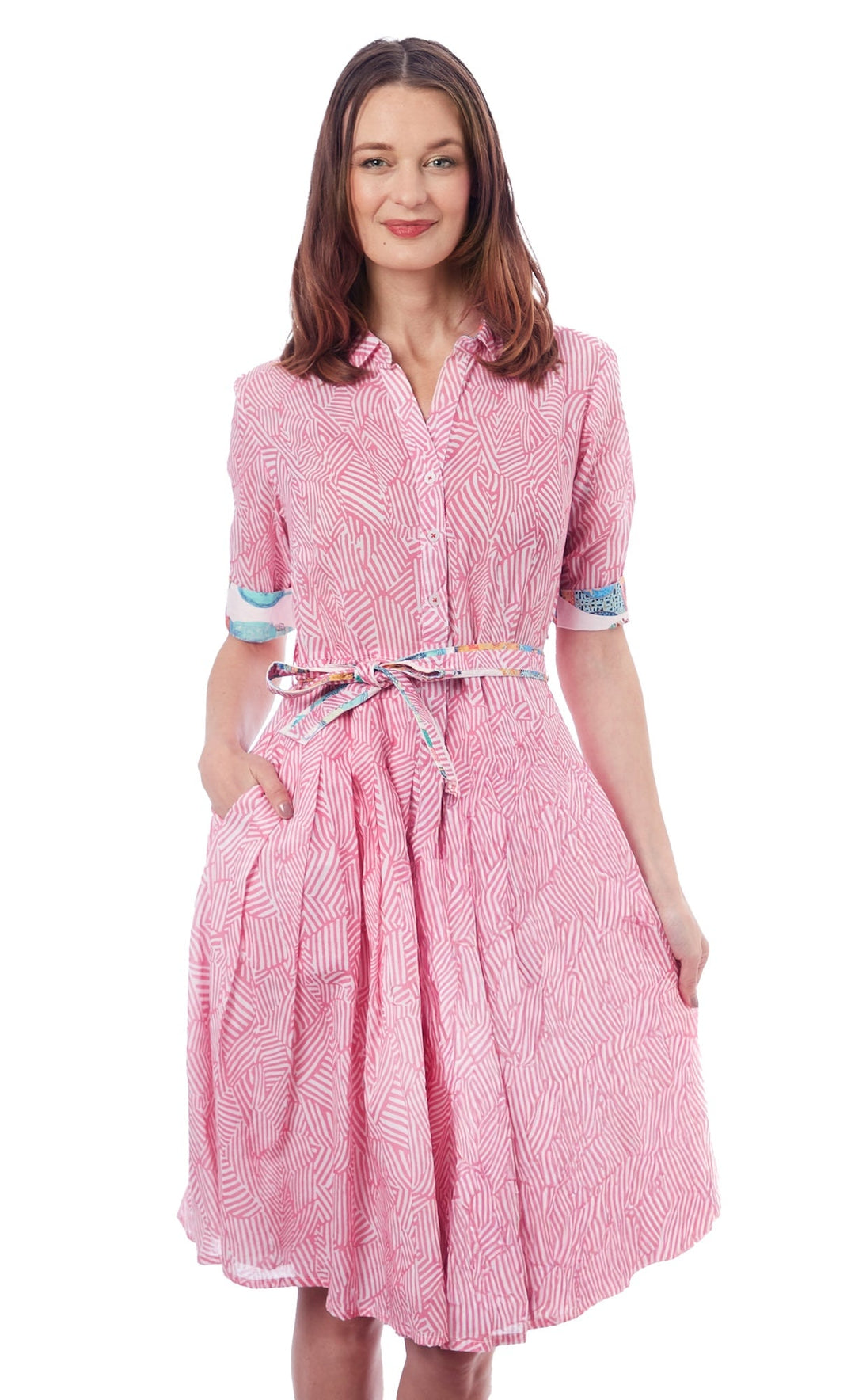 Dizzy-Lizzie Mrs Maisel Dress - Pink Geometric Print available at Barbara Katz