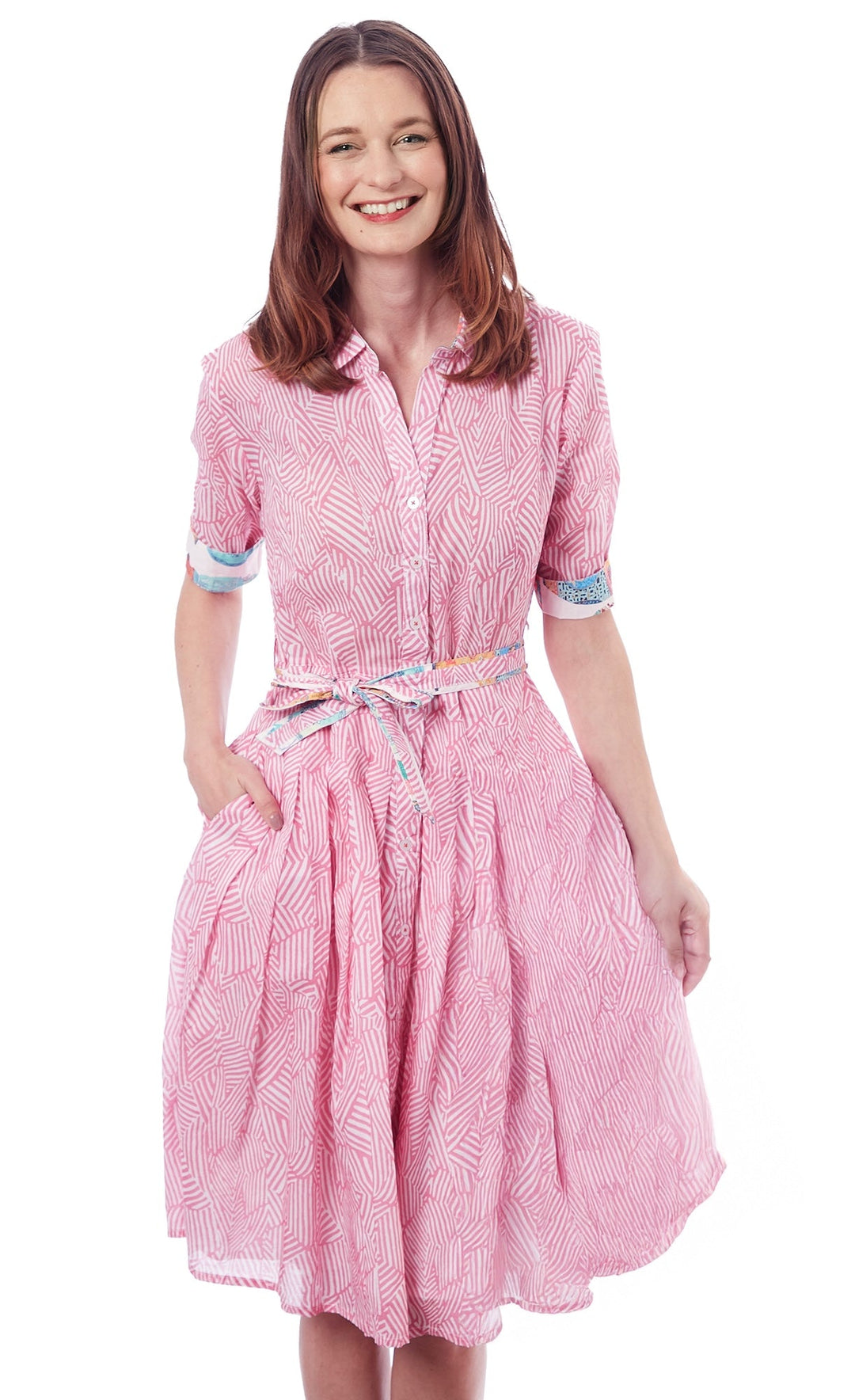 Dizzy-Lizzie Mrs Maisel Dress - Pink Geometric Print available at Barbara Katz