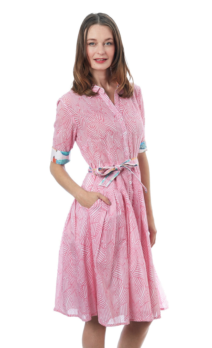 Dizzy-Lizzie Mrs Maisel Dress - Pink Geometric Print available at Barbara Katz