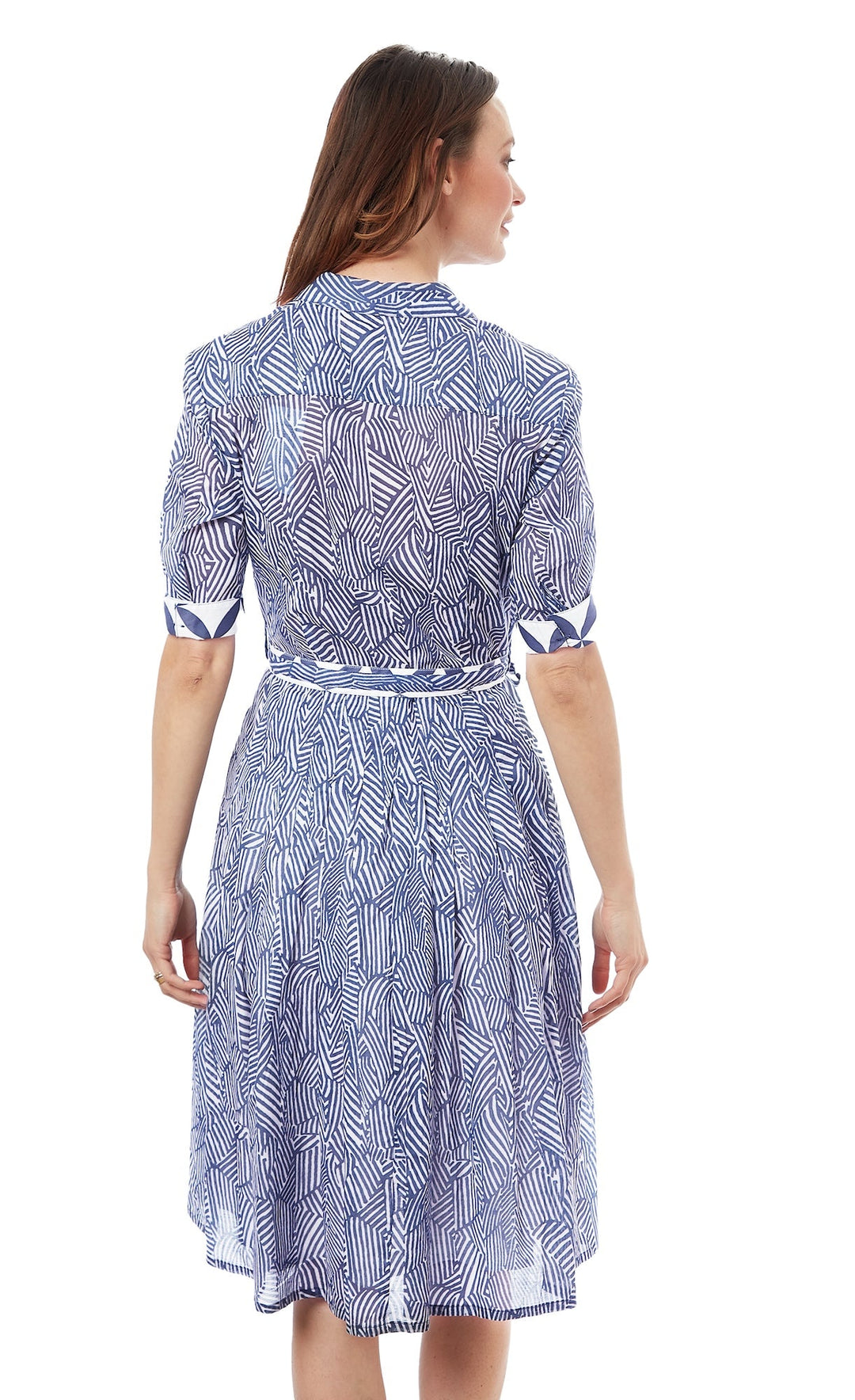 Dizzy-Lizzie Mrs Maisel Dress - Navy White Geometric Print available at Barbara Katz