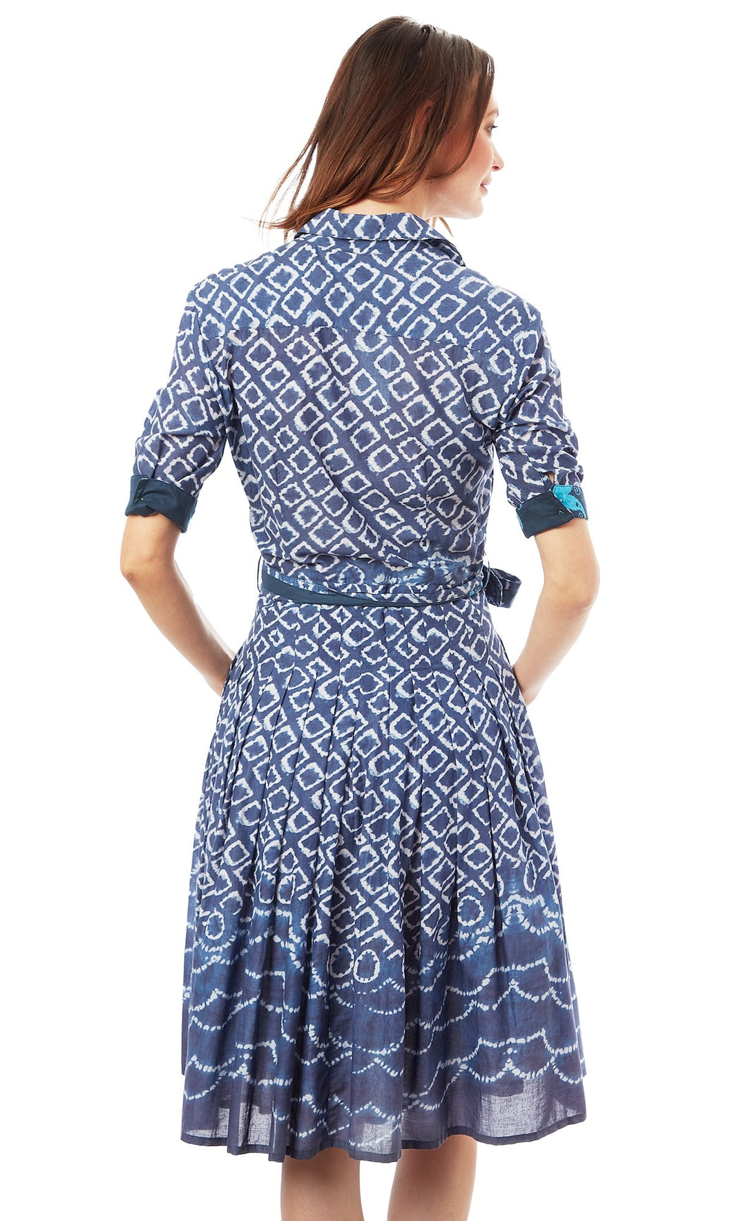 Dizzy-Lizzie Mrs Maisel Dress - Navy White Ikat Print available at Barbara Katz