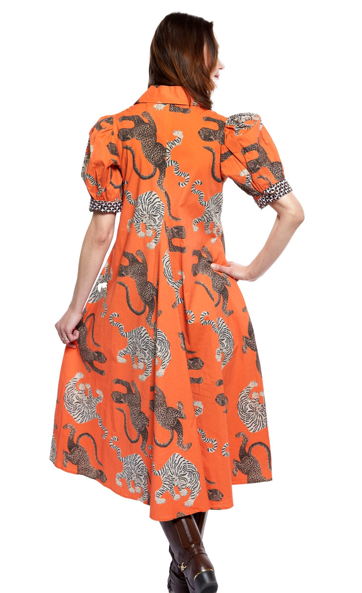 Dizzy-Lizzie Montauk Dress - Rust With Big Cats available at Barbara Katz