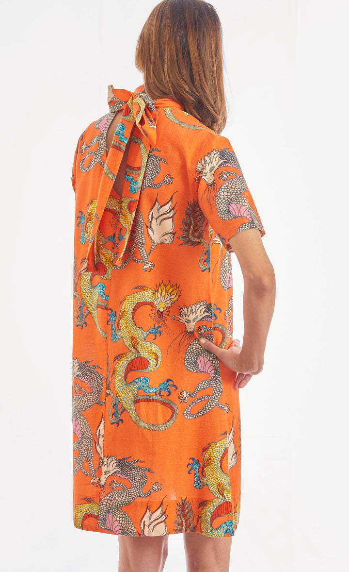 Dizzy-Lizzie Savannah Dress With Bow - Orange Dragons available at Barbara Katz