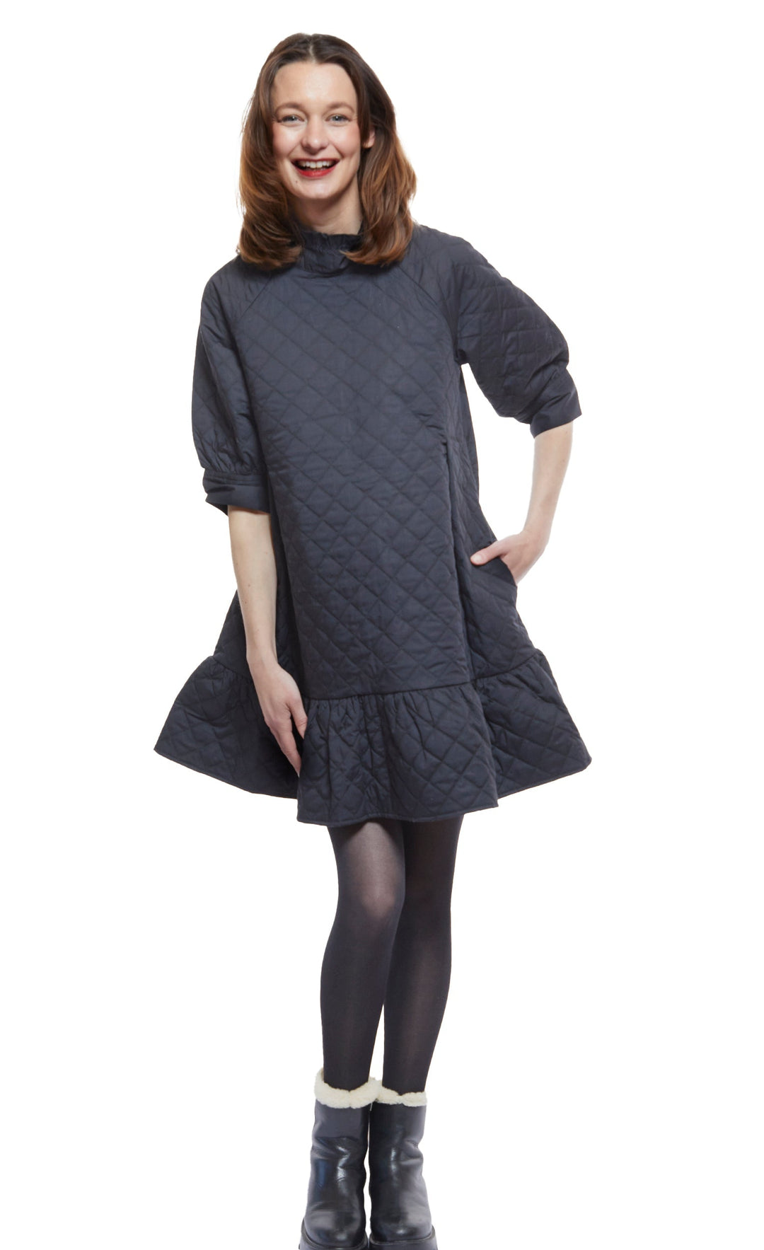 Dizzy-Lizzie St. Tropez Softly Quilted Black Poplin Dress available at Barbara Katz