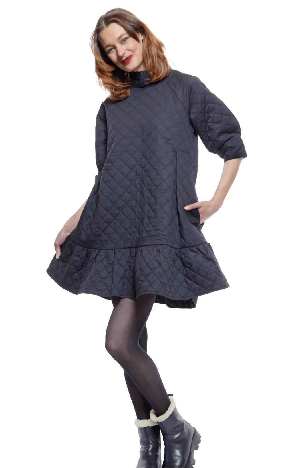 Dizzy-Lizzie St. Tropez Softly Quilted Black Poplin Dress available at Barbara Katz