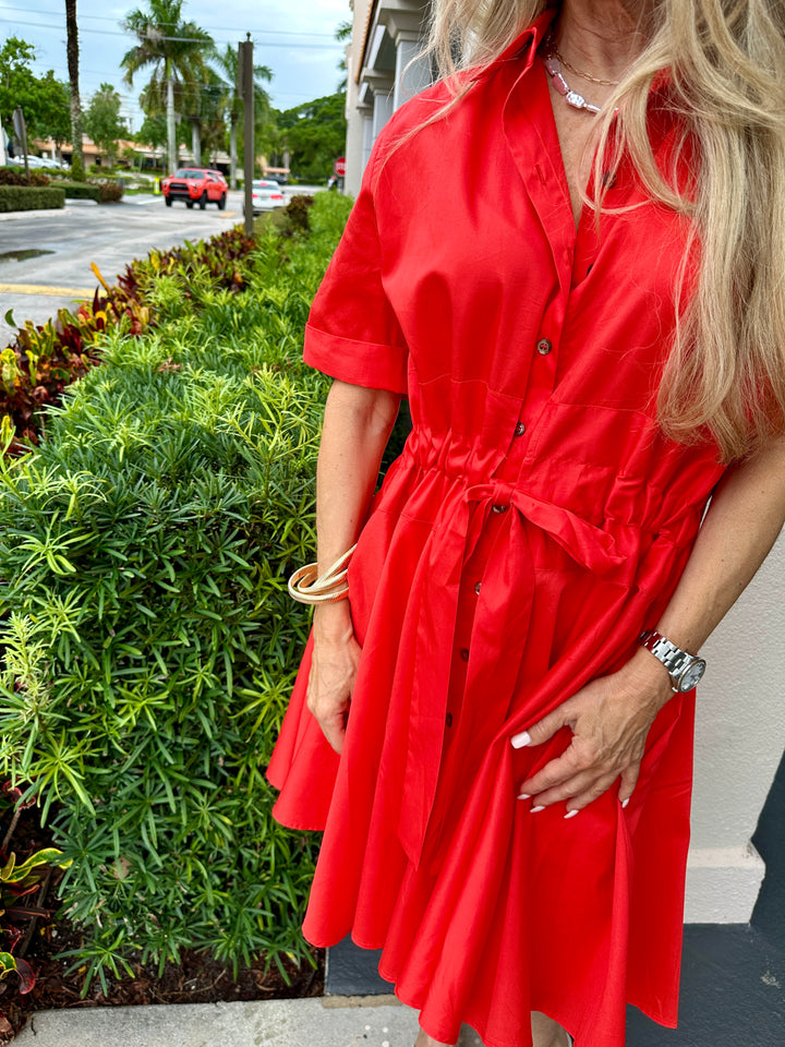 Harshman Belt Dress - Poppy Red