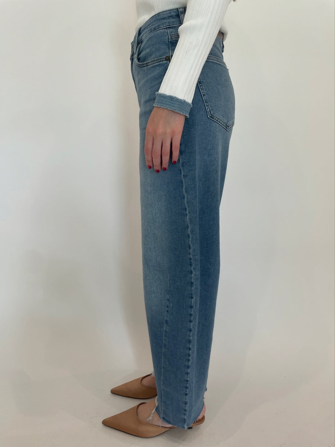 MAC Dakota Barrel Leg Jeans in Medium Denim available at Barbara Katz