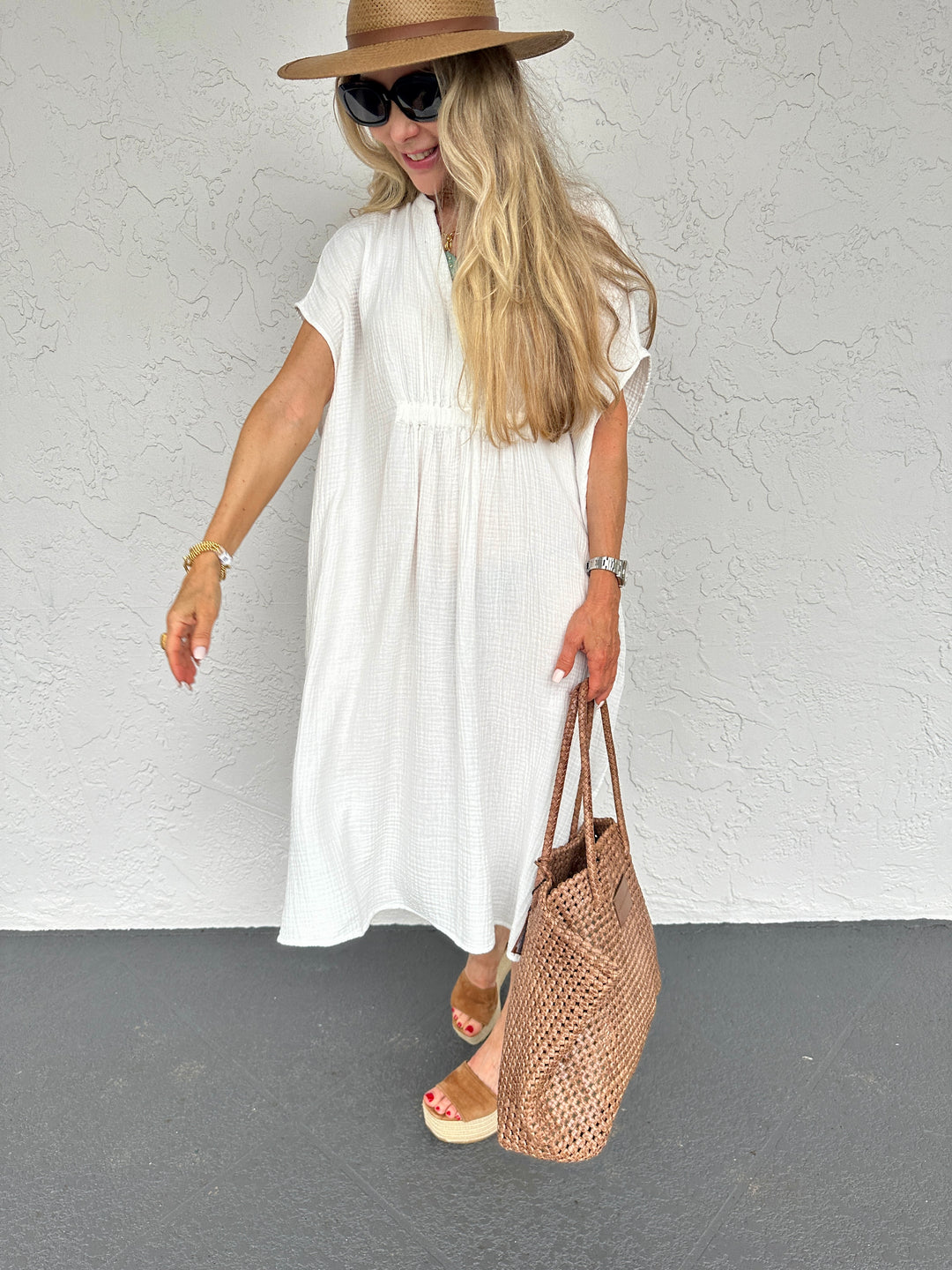 Sundays Flowy Coco Caftan Dress in White, ideal for beach and pool days #summerfashion