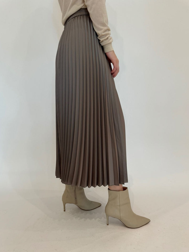 Marella Monochrome Agente Pleated Maxi Skirt in Turtledove available at Barbara Katz