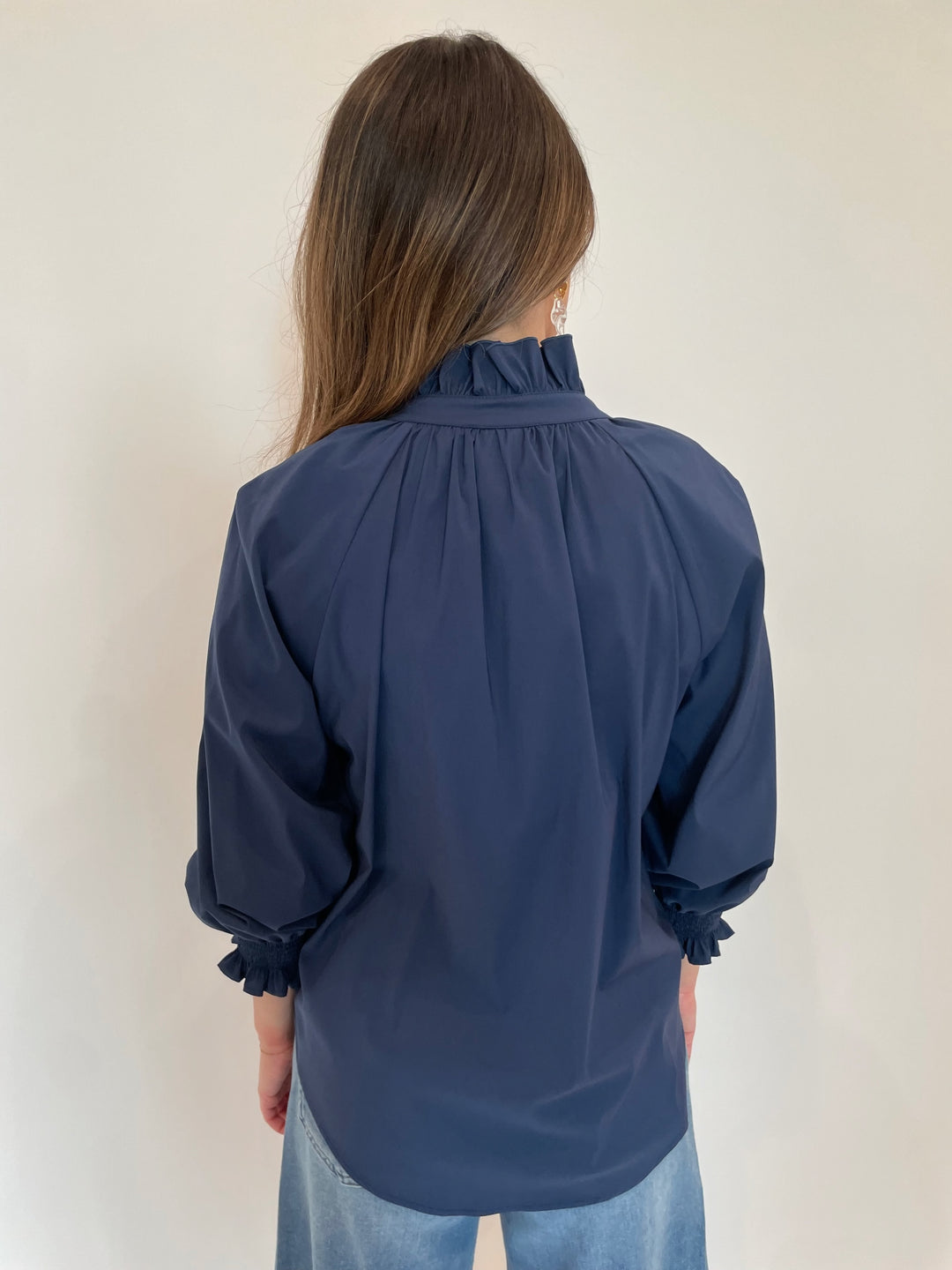 Finley Fiona Solid Silky Poplin Shirt in Navy available at Barbara Katz