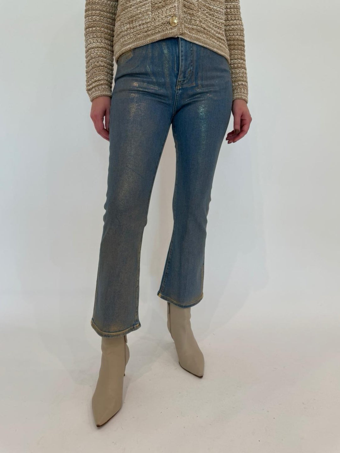 Frame Le Crop Mini Boot Jeans in Gold Hologram available at Barbara Katz