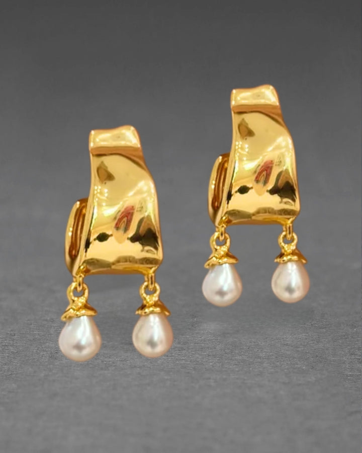 Alexis Bittar Perla Freshwater Pearl Drop Hoop Earrings in Gold available at Barbara Katz