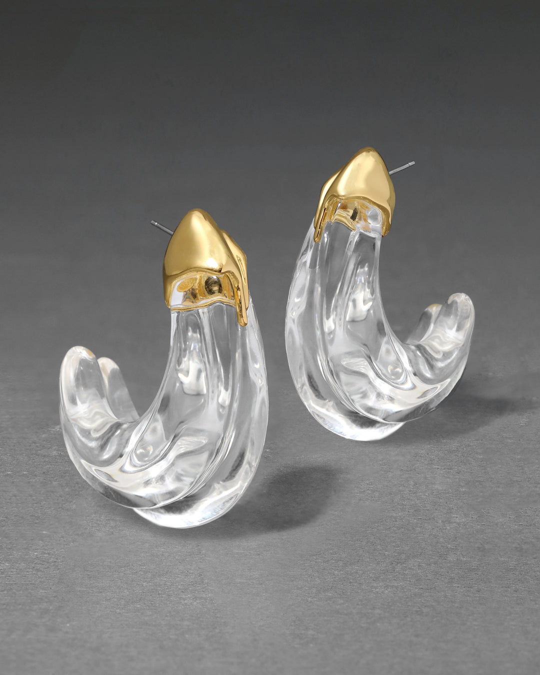 Alexis Bittar Liquid Lucite Large Wave Hoop Earrings in Clear/Gold available at Barbara Katz